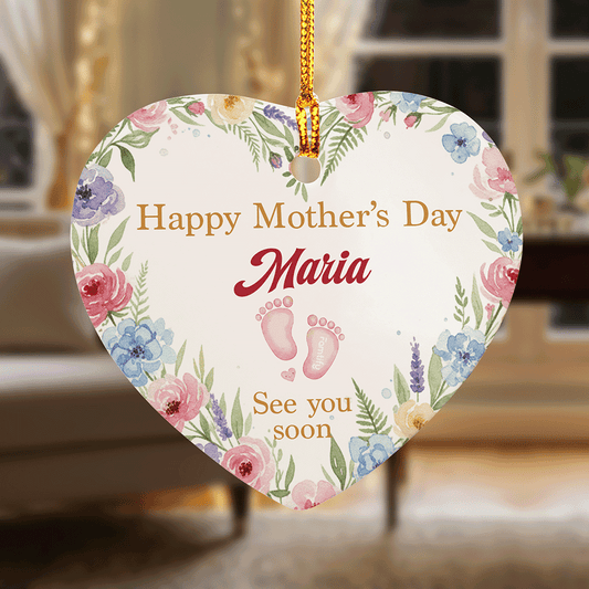 Mommy, See You Soon - First Mother's Day Gift for New Mom - Personalized Heart Ornament