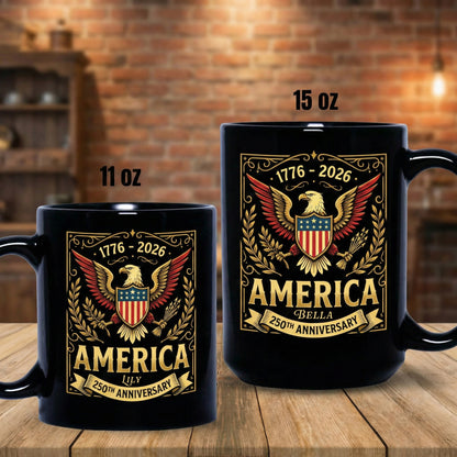 America 250th Anniversary Personalized Black Mug – Custom Name Patriotic Eagle 1776–2026 Mug