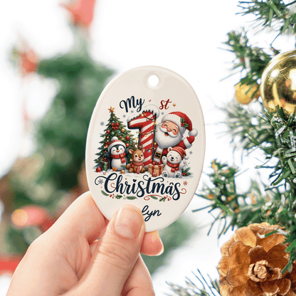 Personalized My 1st Christmas Oval Ceramic Ornament, Custom Name Baby Christmas Gift