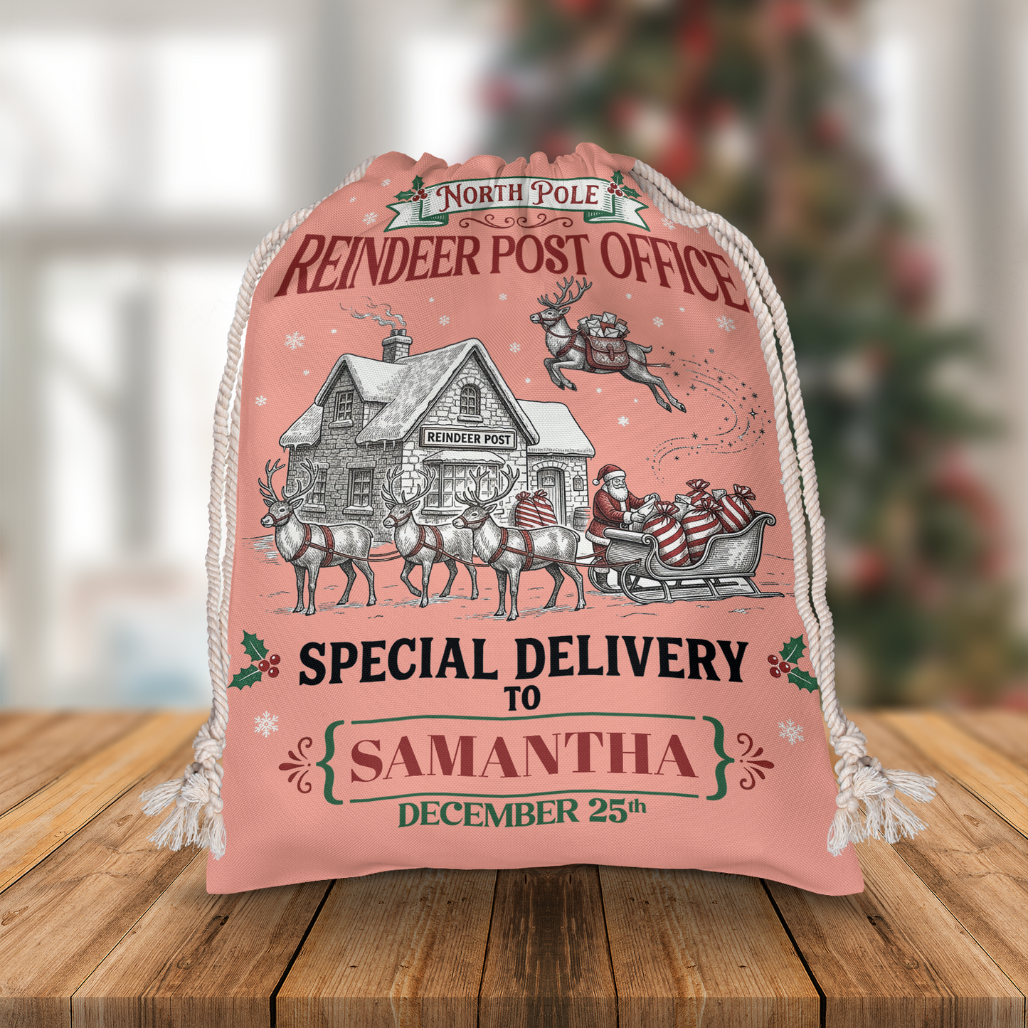 Personalized Reindeer Post Office Christmas Sack with Custom Name