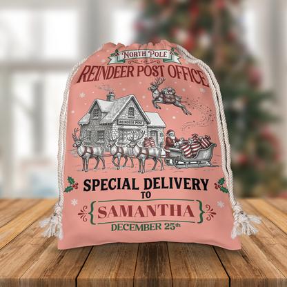 Personalized Reindeer Post Office Christmas Sack with Custom Name
