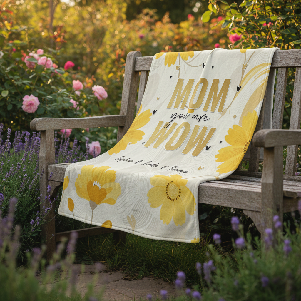 Personalized Mama Floral Blanket with Kids Names – Mother’s Day Gift for Mom | Custom Family Keepsake Plush Blanket