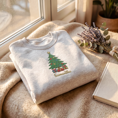 Personalized Embroidered Christmas Tree Sweatshirt with Custom Name