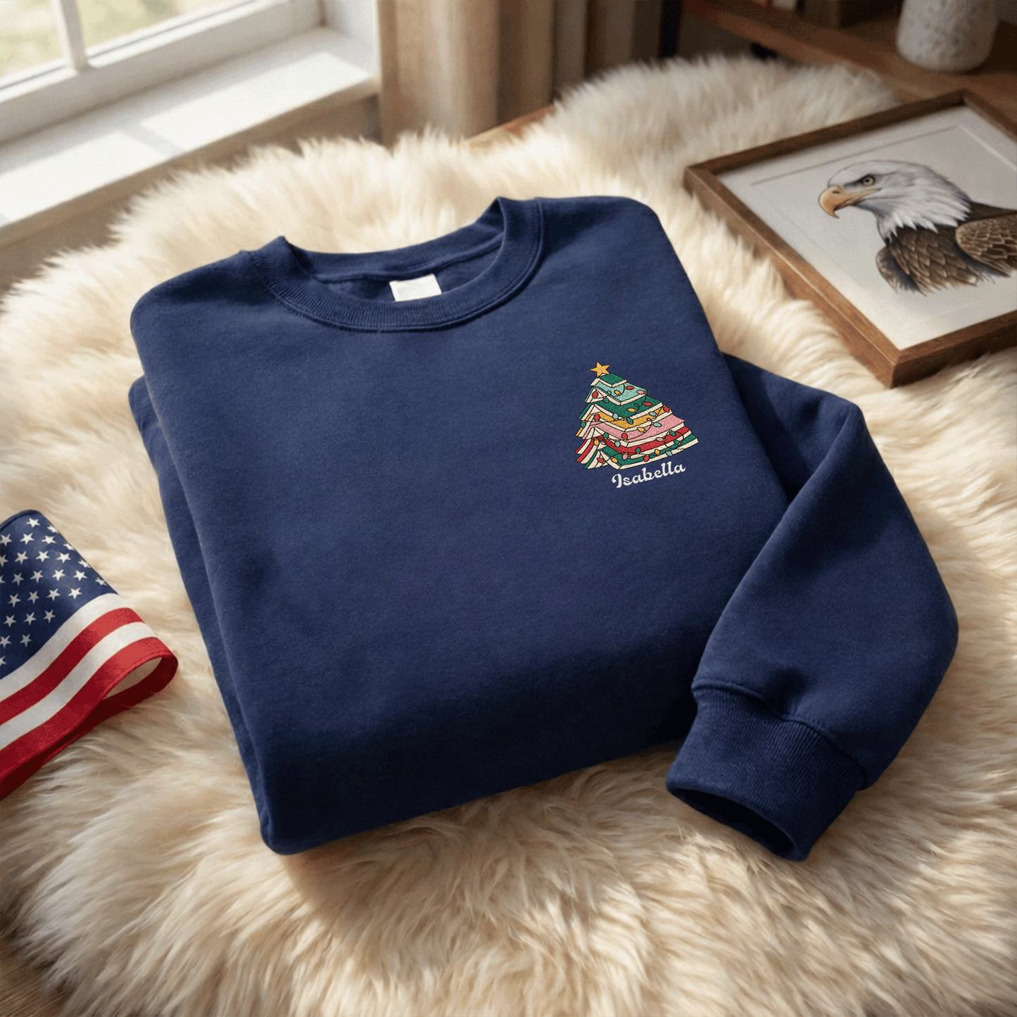 Personalized Christmas Tree Books Sweatshirt with Custom Name | Book Lover Holiday Crewneck