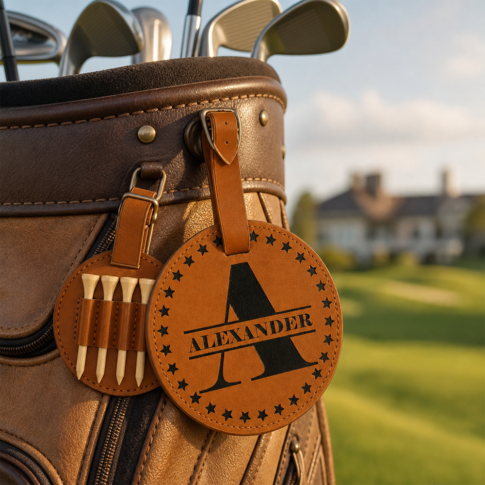 Custom Name Golf Bag Tag for Dad – Personalized Leather Gift