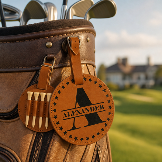 Custom Name Golf Bag Tag for Dad - Personalized Leather Gift