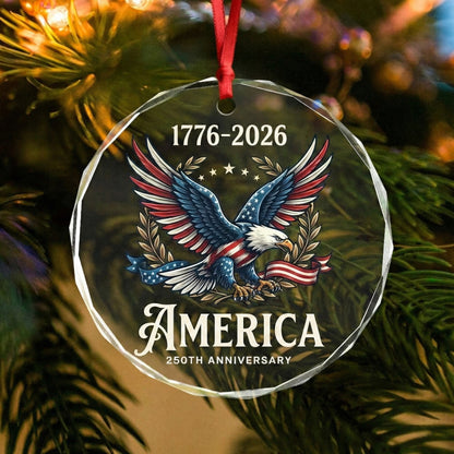 250 America 1776–2026 Glass Ornament – Patriotic USA Anniversary Keepsake