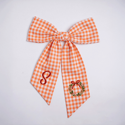 Custom Letter Christmas Wreath Embroidered Linen Wreath Sash, Personalized Monogram Holiday Bow Sash for Front Door Decor