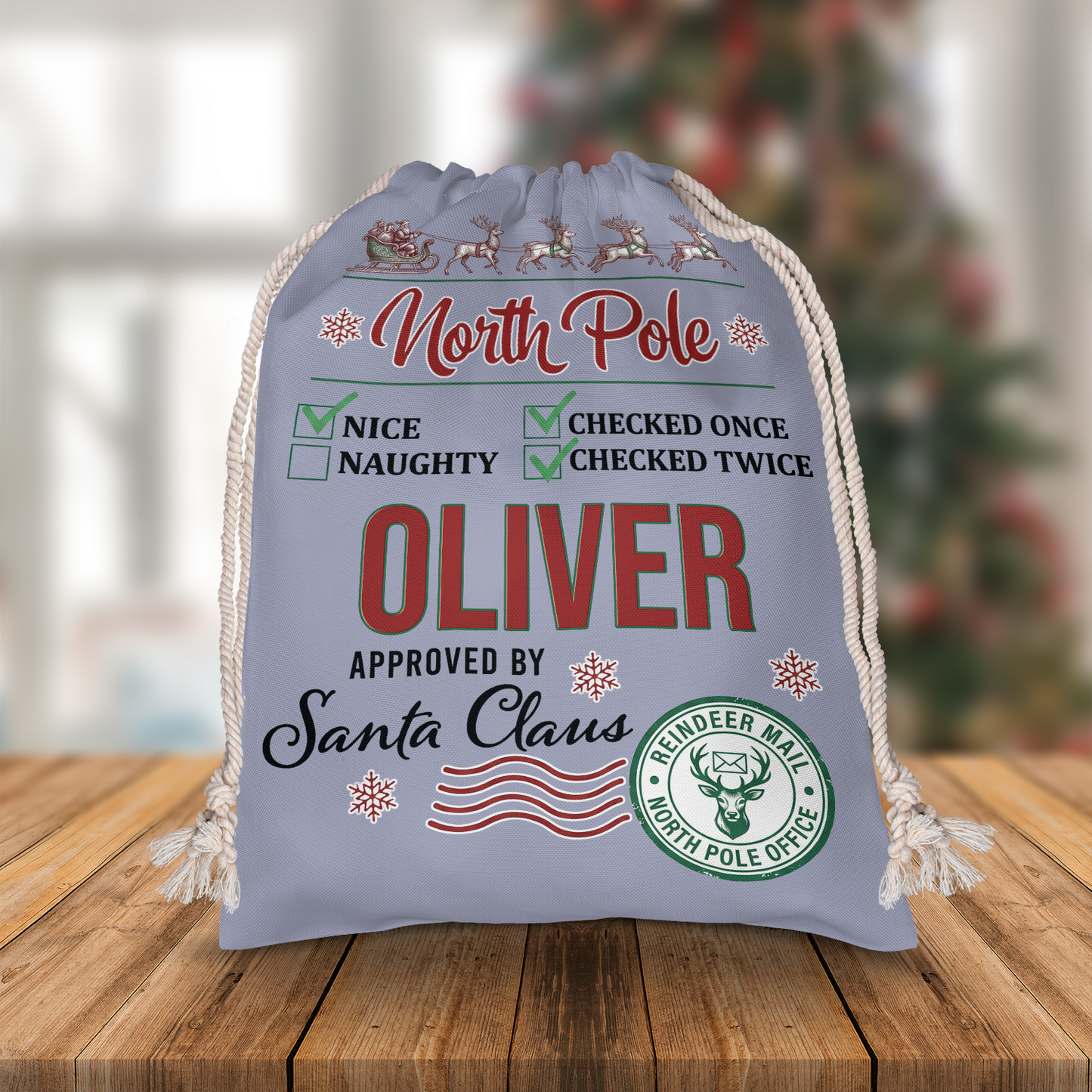Personalized Reindeer Mail Christmas Sack with Custom Name
