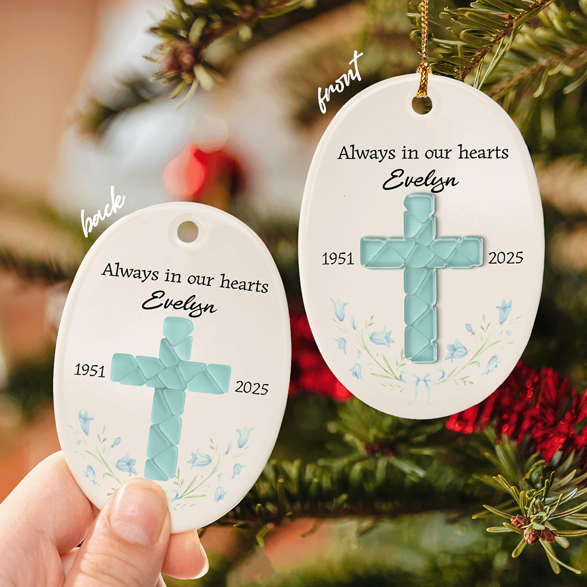 Memorial Personalized - Always In Our Hearts Ceramic Acrylic Ornament