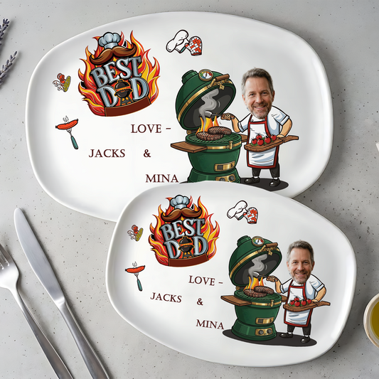 Personalized Daddy's Grilling Plate - Custom Handprint BBQ Platter | Father's Day Gift for Dad from Kids | Family Keepsake Serving Tray