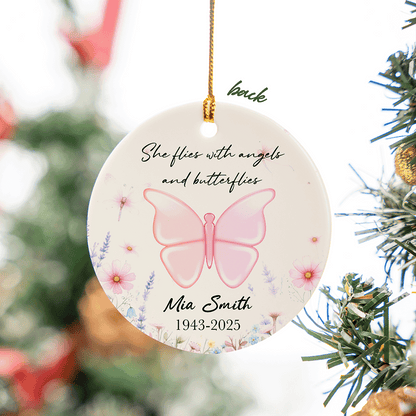 Memorial Personalized - Fly With Angel Ceramic Acrylic Ornament