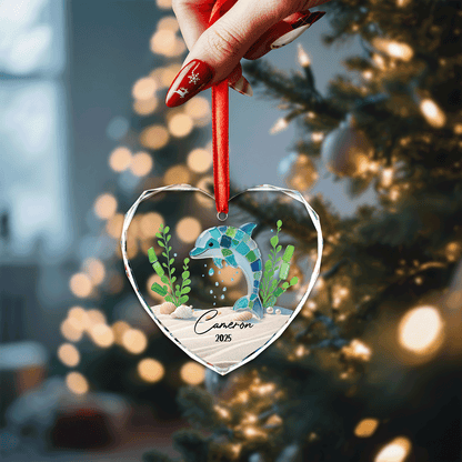 Personalized Dolphin Ocean Themed Glass and Acrylic Ornament