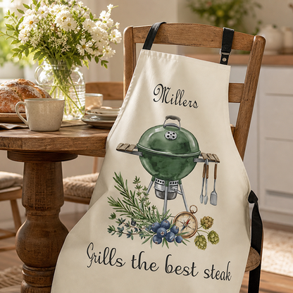 Grills the Best Steak Apron – Funny BBQ Cooking Gift for Dad