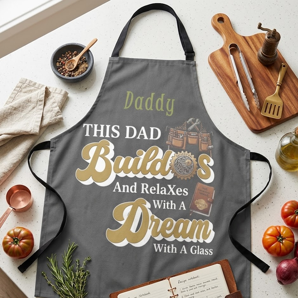 This Dad Builds Dreams & Relaxes With a Glass Apron – Funny BBQ Apron Gift for Dad
