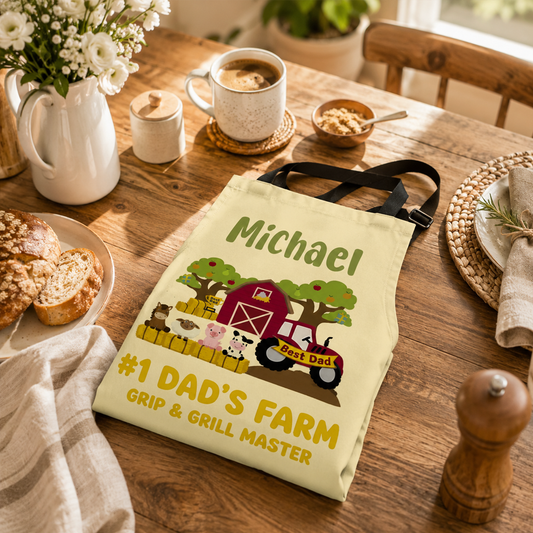 #1 Dad’s Farm Grip & Grill Master Apron – Funny BBQ Cooking Gift for Dad