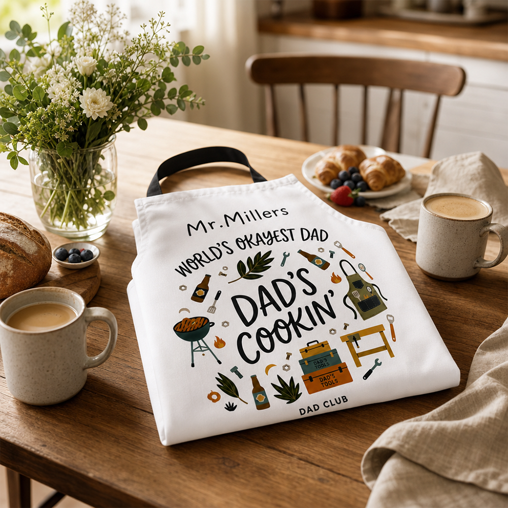 World’s Okayest Dad Apron – Funny Father’s Day BBQ & Cooking Gift