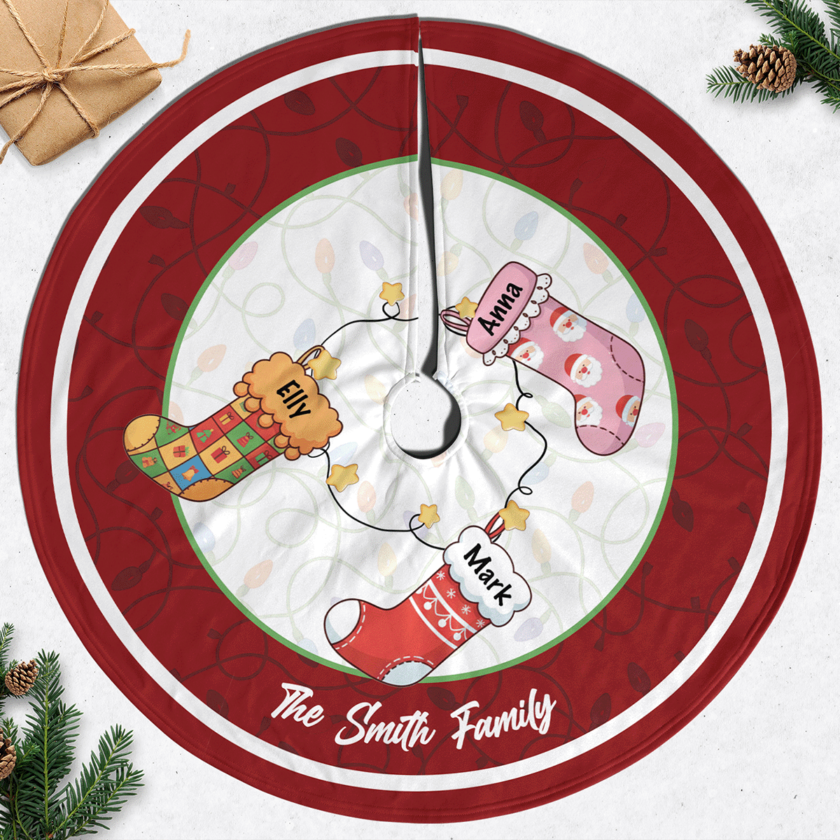 Personalized Family's Stockings Christmas Tree Skirt