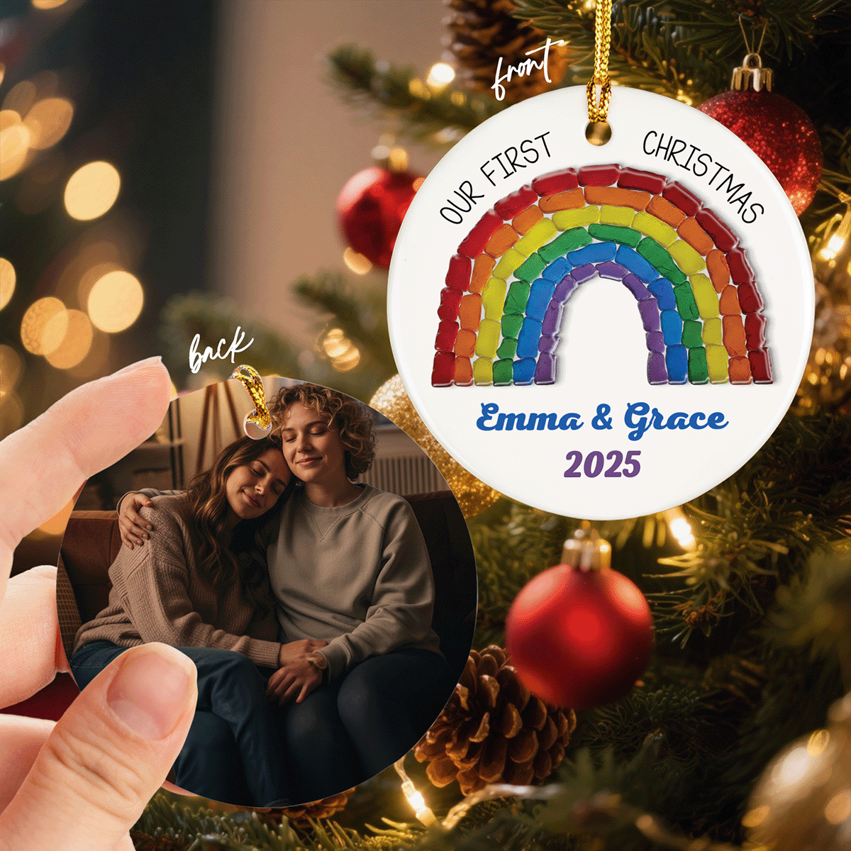 Our First Christmas As A Married Rainbow Couple Ceramic Acrylic Ornament