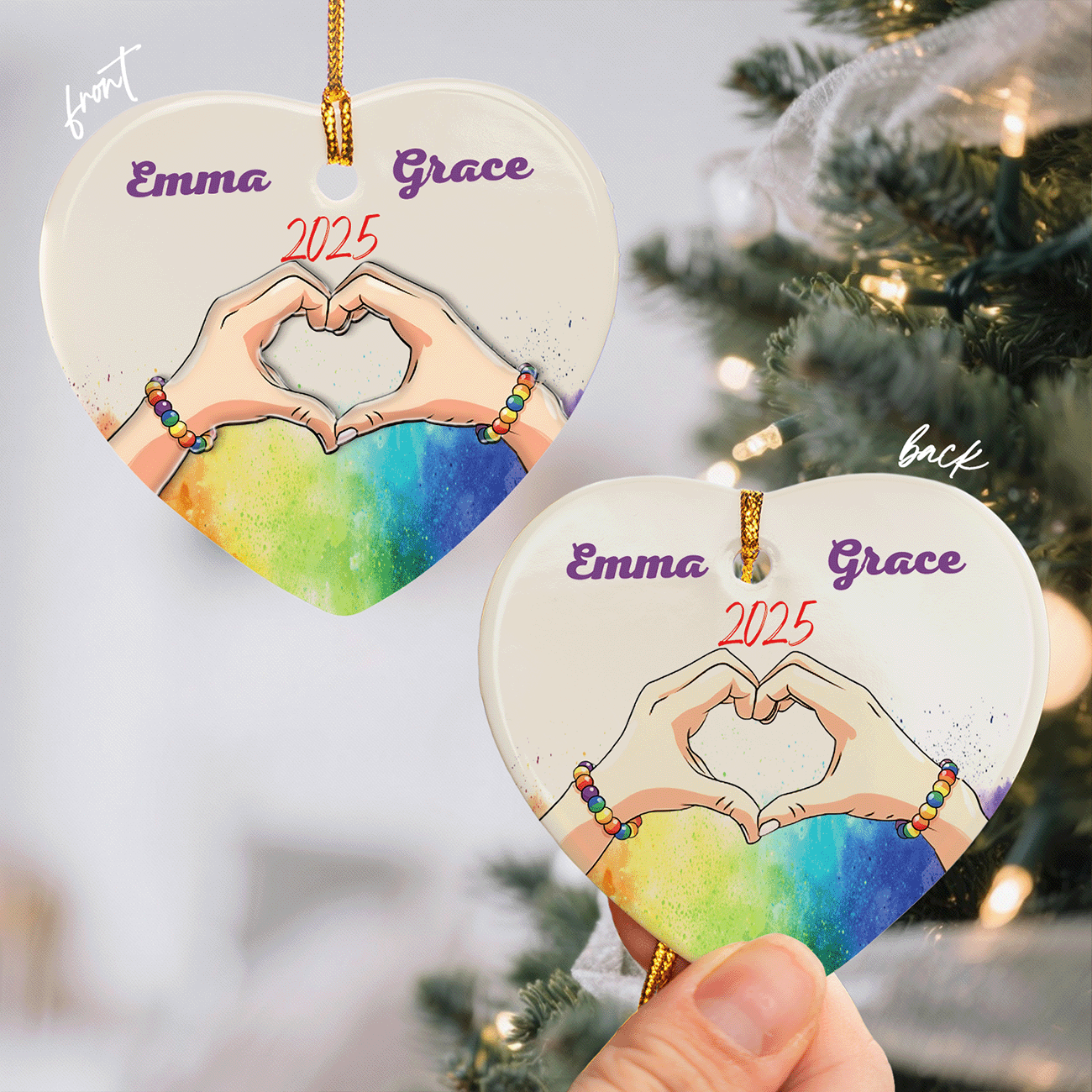 Personalized LGBT Couple Ceramic Acrylic Ornament