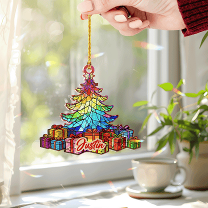 Personalized Rainbow Christmas Wood And Hologram Ornament