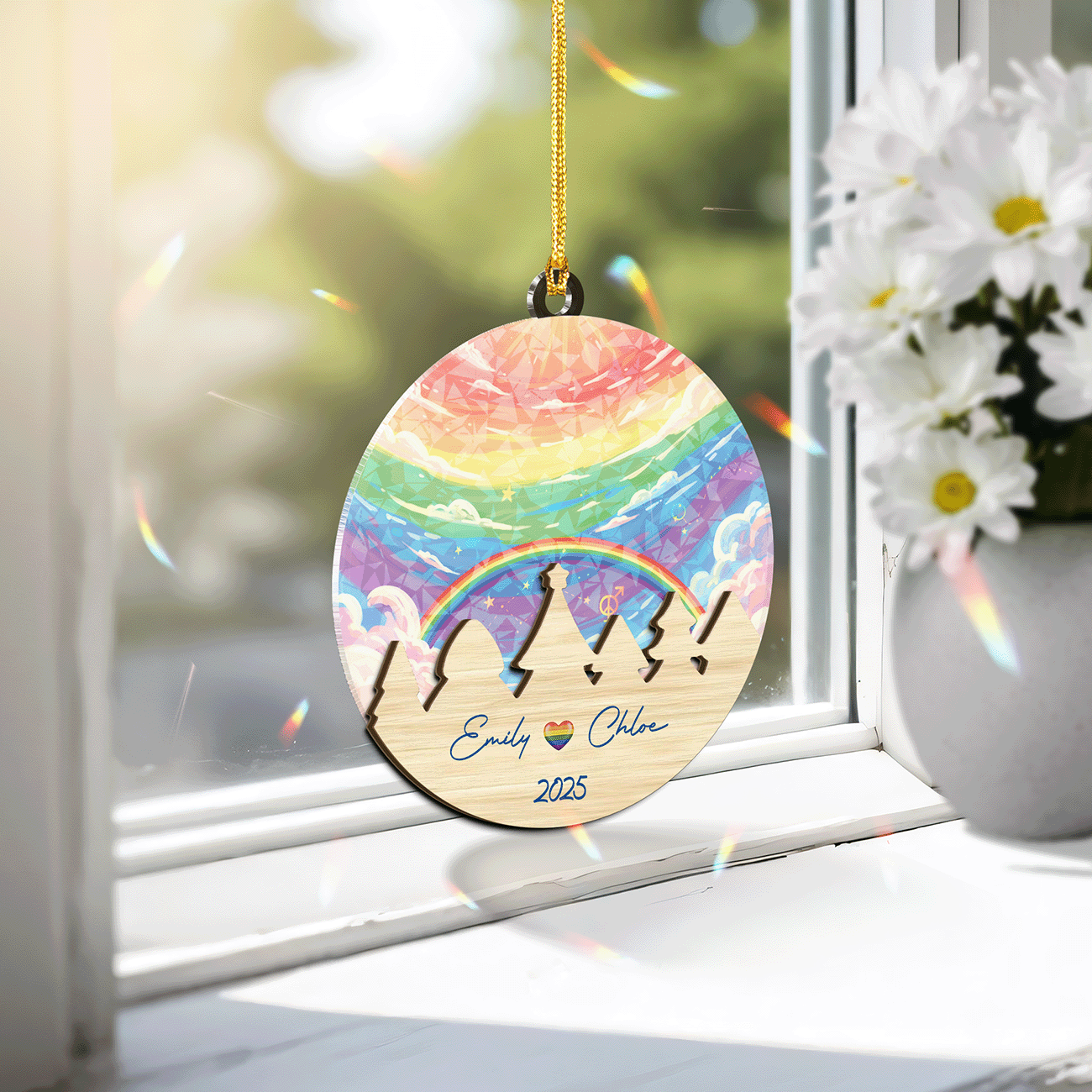 Rainbow Ever After Wood And Hologram Ornament