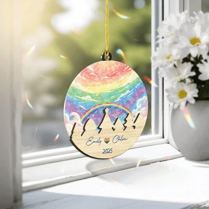 Rainbow Ever After Wood And Hologram Ornament