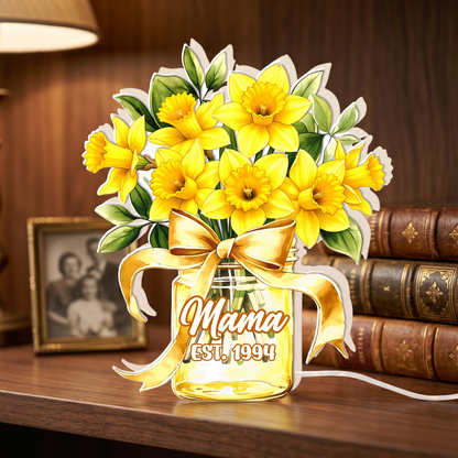 Personalized Acrylic Floral Night Light – Custom Flower Vase Lamp for Mom, LED Bedside Decor