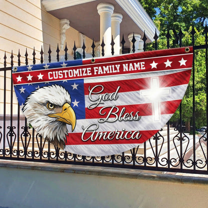 Custom Family Name Patriotic Eagle God Bless America Non-Pleated Fan Flag