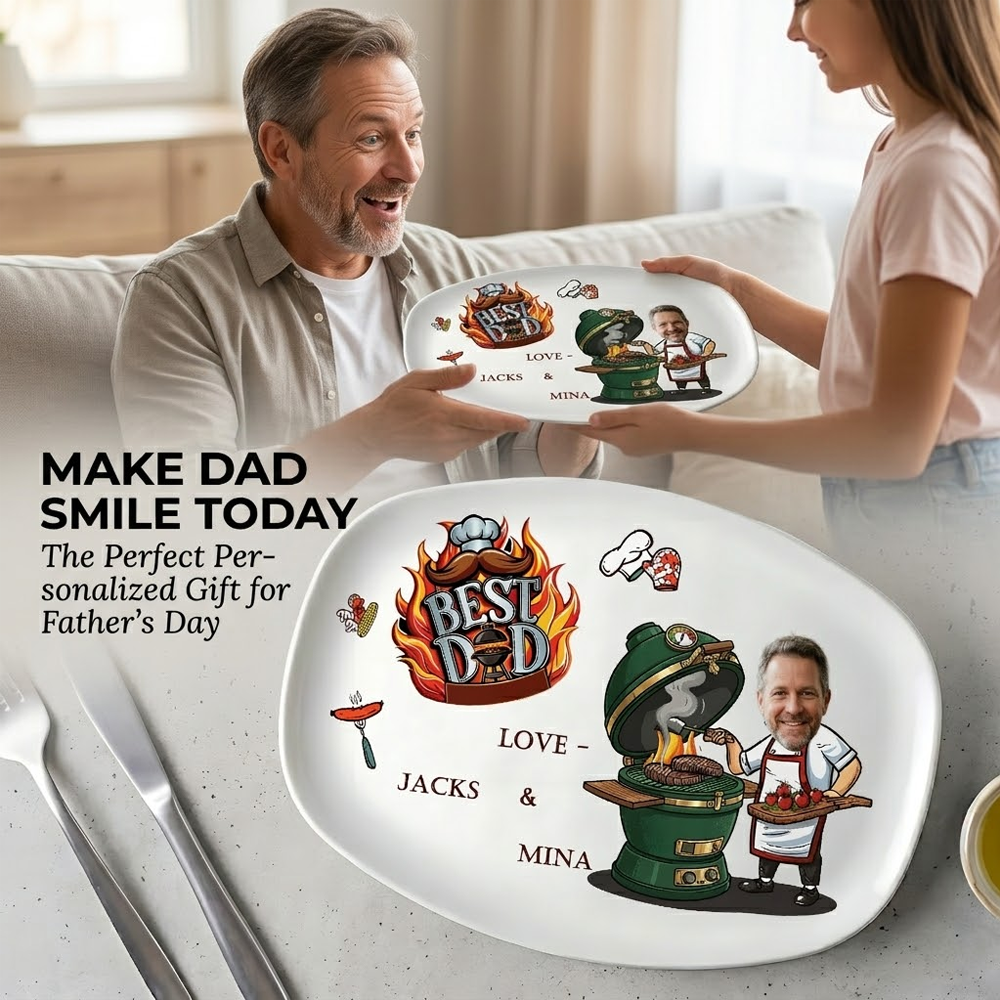 Personalized Daddy’s Grilling Plate – Custom Handprint BBQ Platter | Father’s Day Gift for Dad from Kids | Family Keepsake Serving Tray