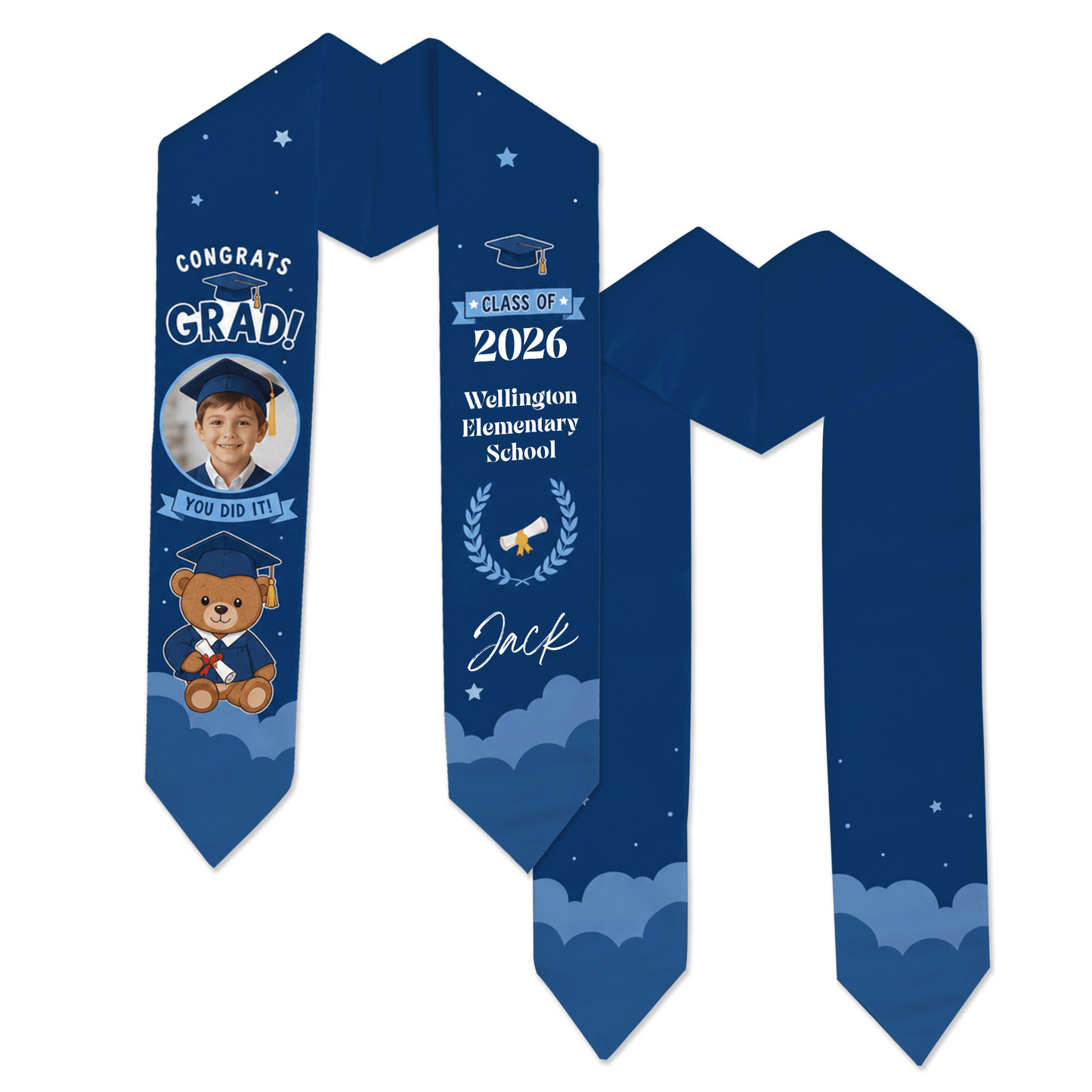 Personalized Congrats Grad You Did It Blue Kid Graduation Stole – Custom Name