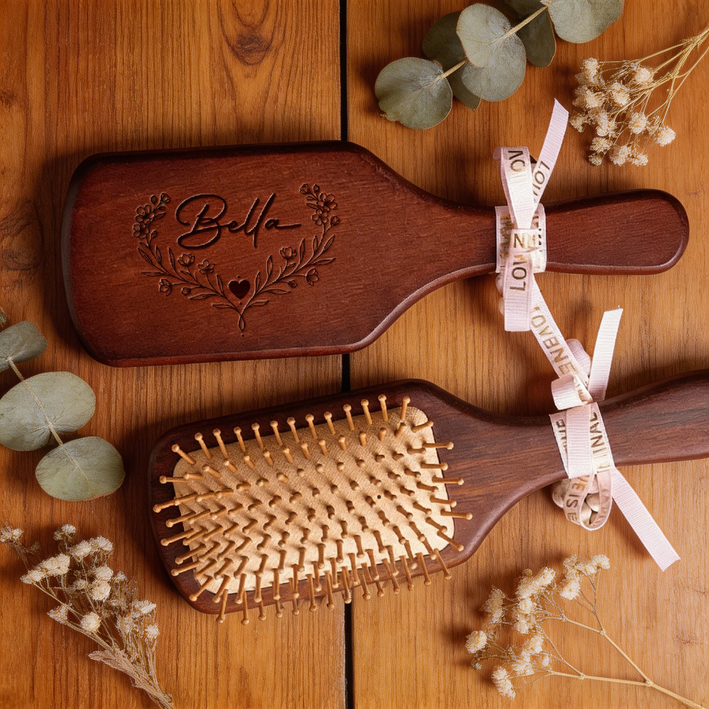 Custom Engraved Wooden Hair Brush & Comb Set – Thoughtful Mother’s Day Gift for Mom