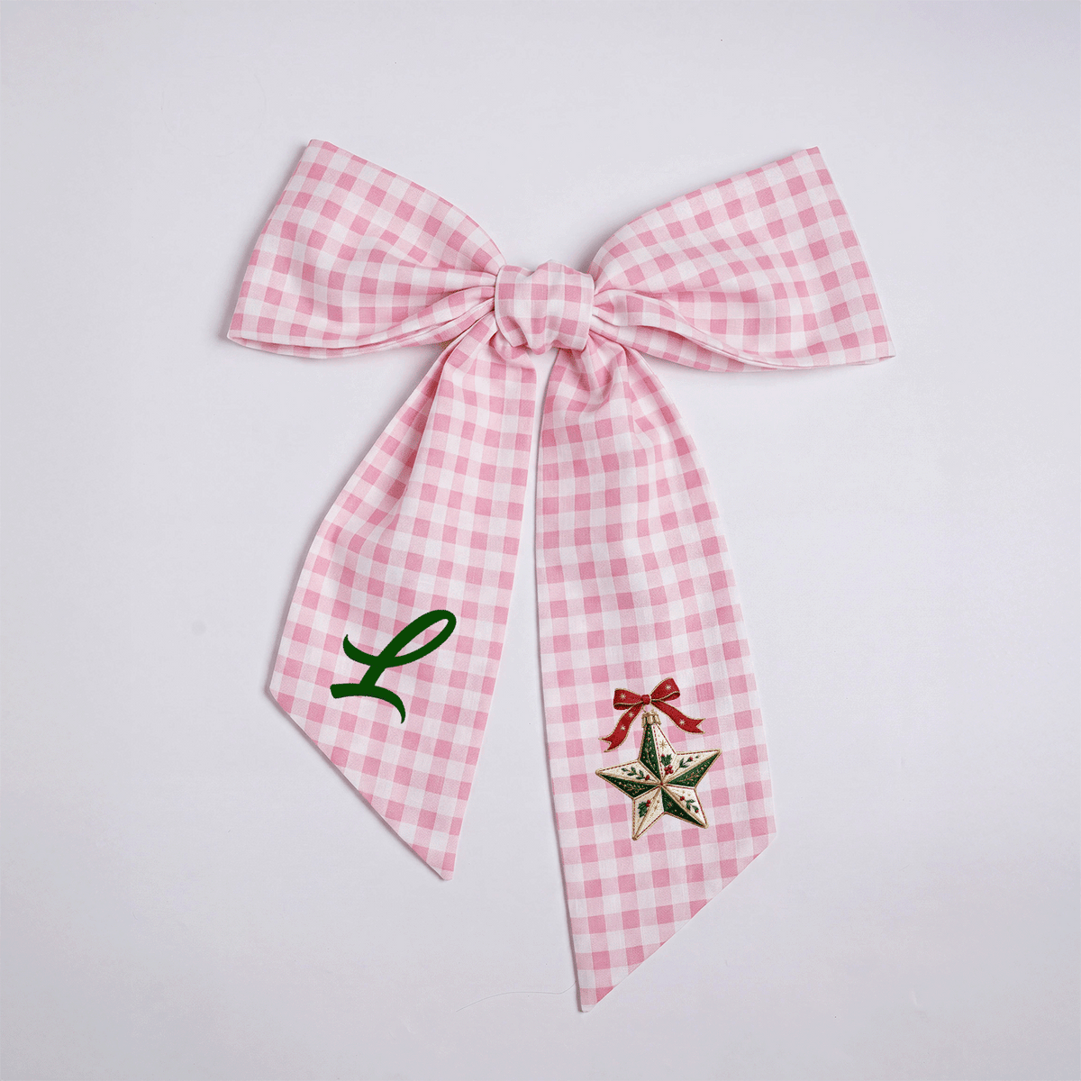 Custom Letter Christmas Star Embroidered Linen Wreath Sash, Personalized Monogram Holiday Bow Sash for Door Decor