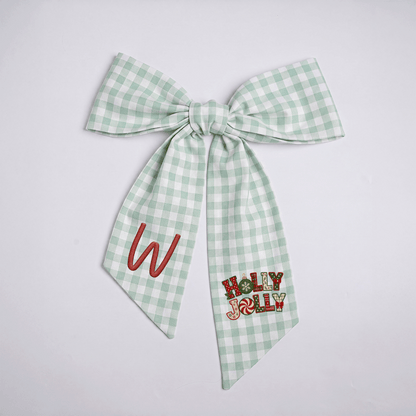 Personalized Embroidered Linen Door Wreath Sash, Custom Monogram Name Initial Wreath Ribbon & Front Door Decor