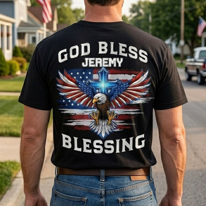 God Bless America Shirt – Personalized Patriotic Eagle Cross T-Shirt, 250 Years of Blessing Independence Day 2026