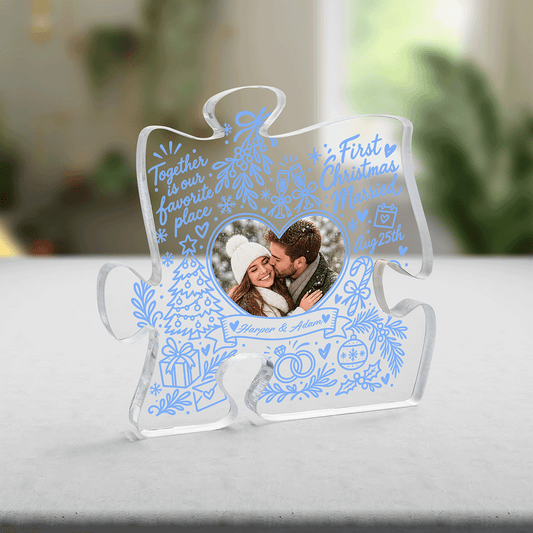 Personalized First Christmas Married Custom Photo Acrylic Puzzle Plaque, view 2