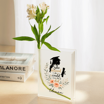 Personalized She Believed She Could So She Did Acrylic Book Vase with Custom Name
