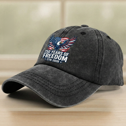250 Years of Freedom Eagle Washed Denim Baseball Cap – Custom Name Patriotic USA Hat 1776-2026