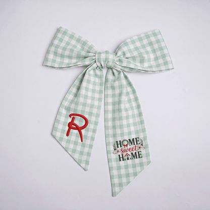 Custom Monogram Home Sweet Home Embroidered Linen Door Wreath Sash, Personalized Initial Wreath House Typography Holiday Wreath Sash & Front Door Decor