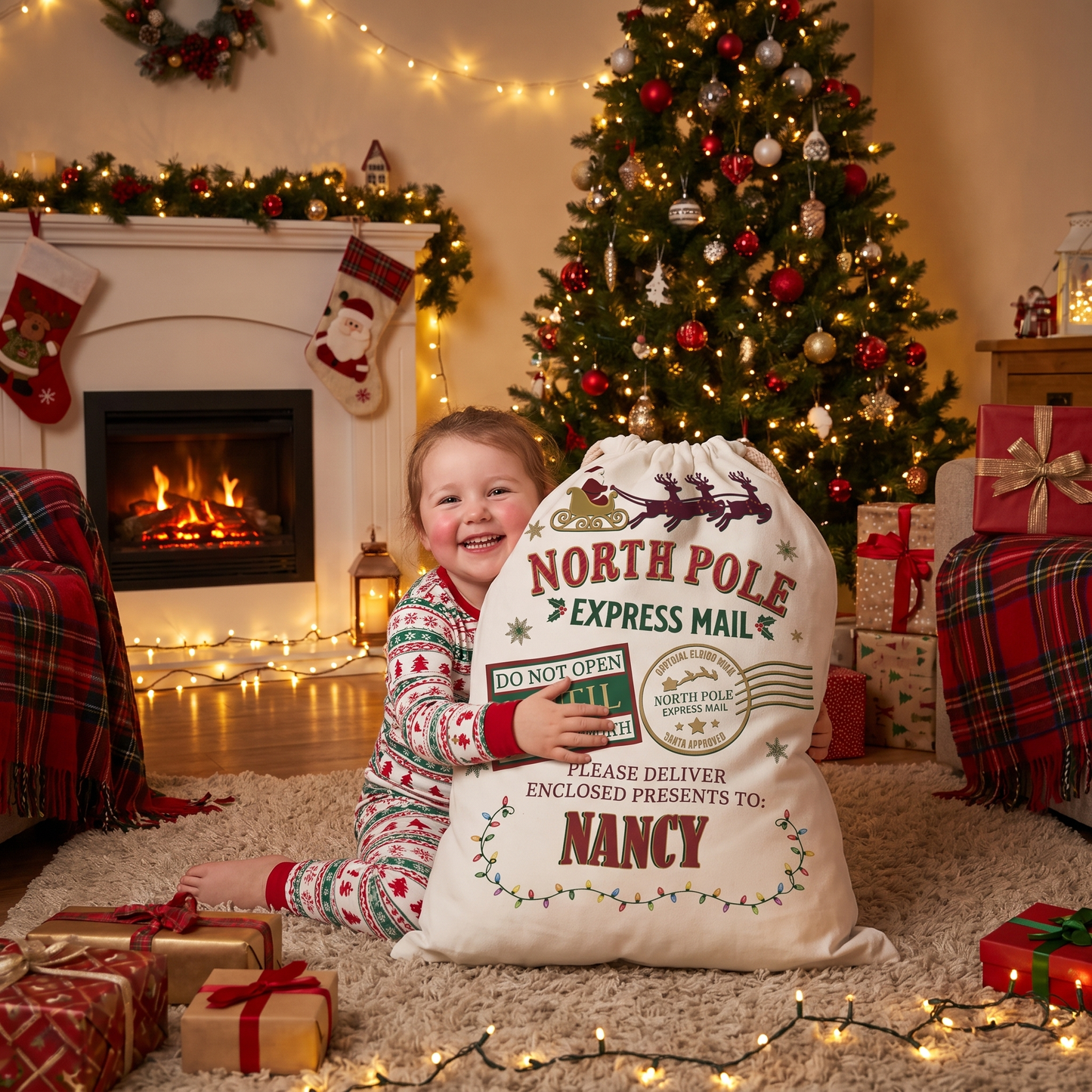 Personalized North Pole Express Mail Christmas Sack with Custom Name