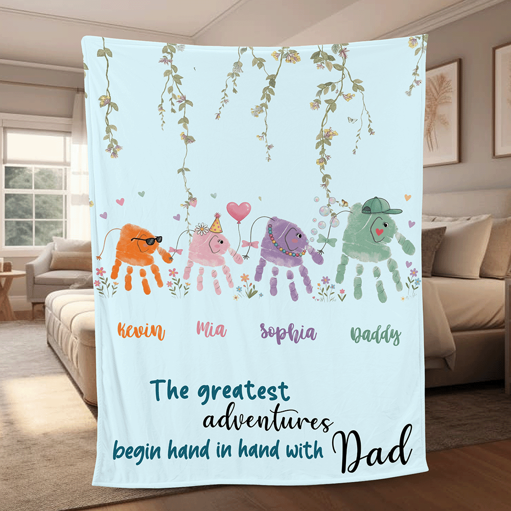 Fist Bump Daddy Blanket with Kids’ Names – Personalized Father’s Day Gift for Dad | Custom Family Keepsake Throw
