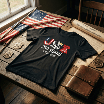 America 250th Anniversary Embroidered T-Shirt – Liberty Eagle Patriotic Shirt