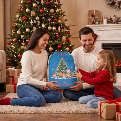 Personalized Blue Christmas Tree Christmas Sack with Custom Name