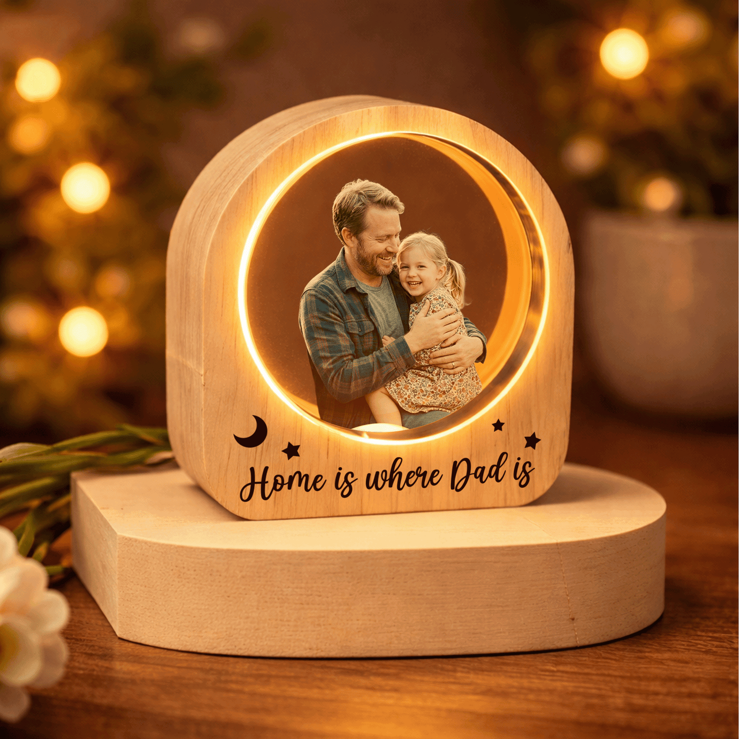 Personalized Round Night Light – “Home Is Where Dad Is” Custom Gift