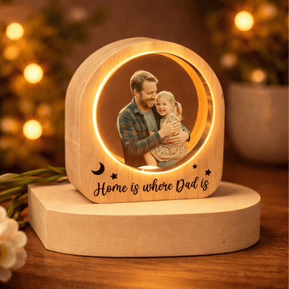 Personalized Round Night Light – “Home Is Where Dad Is” Custom Gift