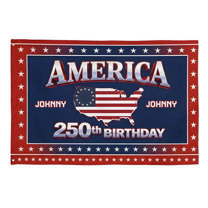 Custom Name 250th Anniversary USA House Flag Navy