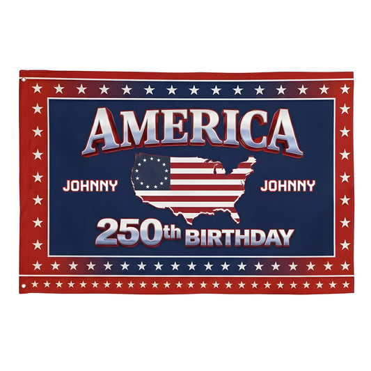 Custom Name 250th Anniversary USA House Flag Navy