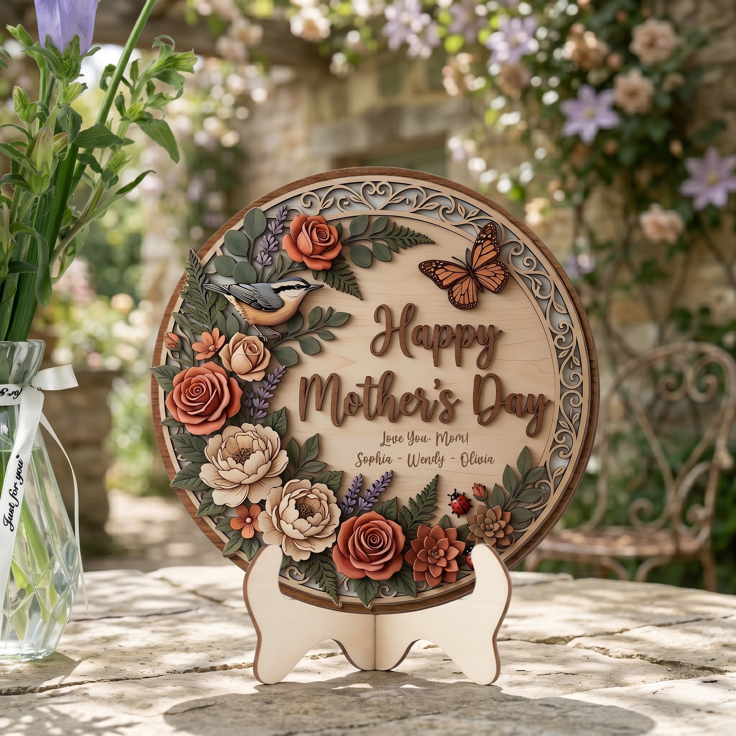 Purple Floral Mason Jar – Happy Mother’s Day Personalized Door Hanger – Gift for Mom Front Door Decor