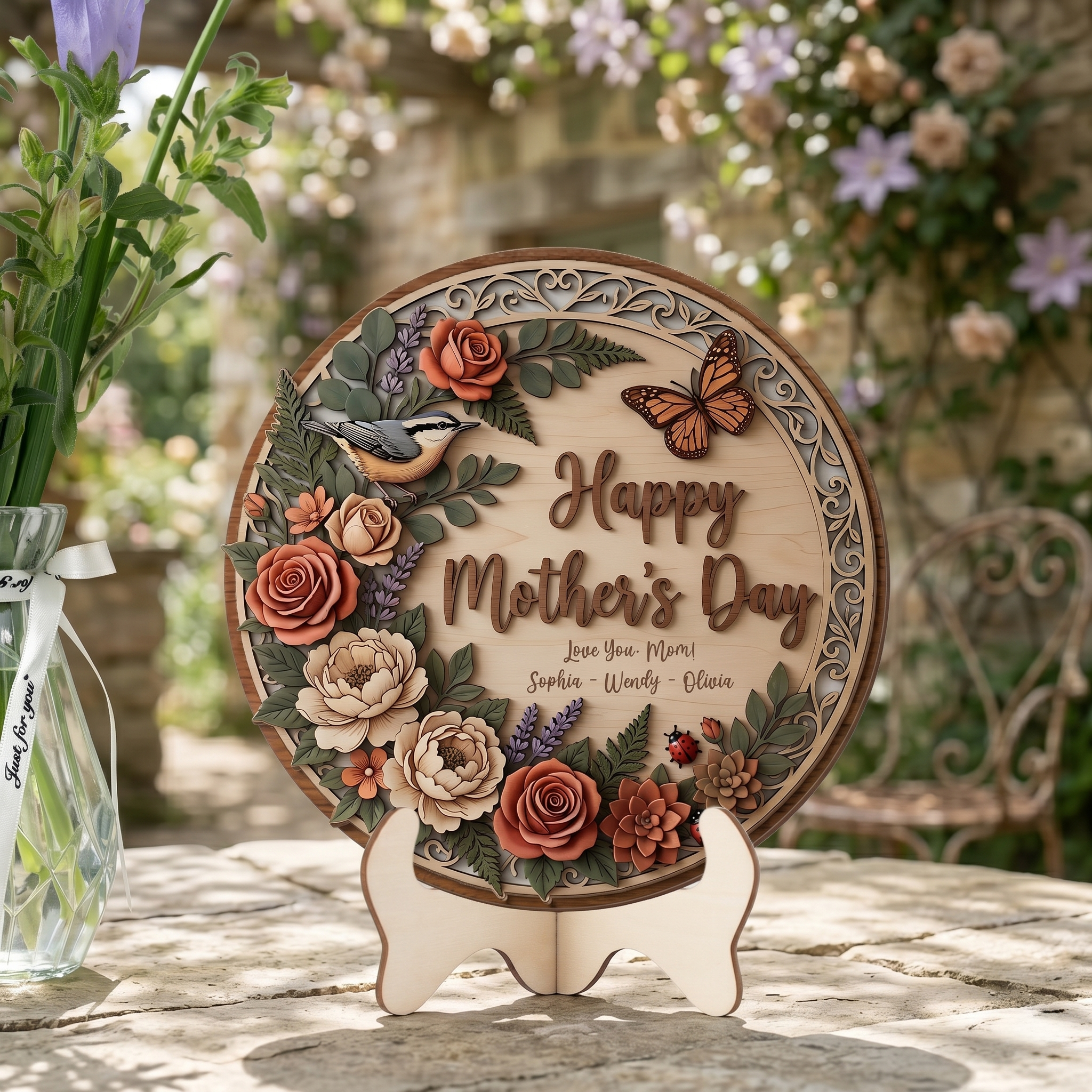 Purple Floral Mason Jar – Happy Mother’s Day Personalized Door Hanger – Gift for Mom Front Door Decor