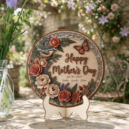 Purple Floral Mason Jar – Happy Mother’s Day Personalized Door Hanger – Gift for Mom Front Door Decor